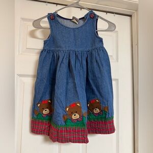 Charming Denim Kids Dress with Bear Motif vintage Christmas